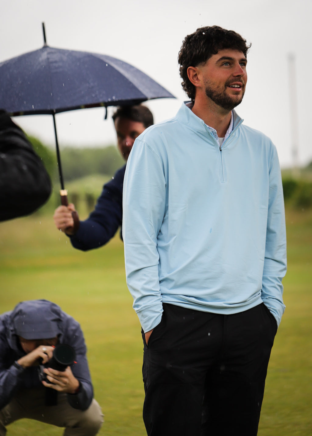 THE AINSDALE - HEATHERED POWDER BLUE 1/4 ZIP